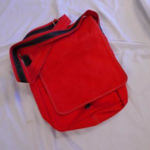 Red A4 Canvas and Leather Shoulder Bag